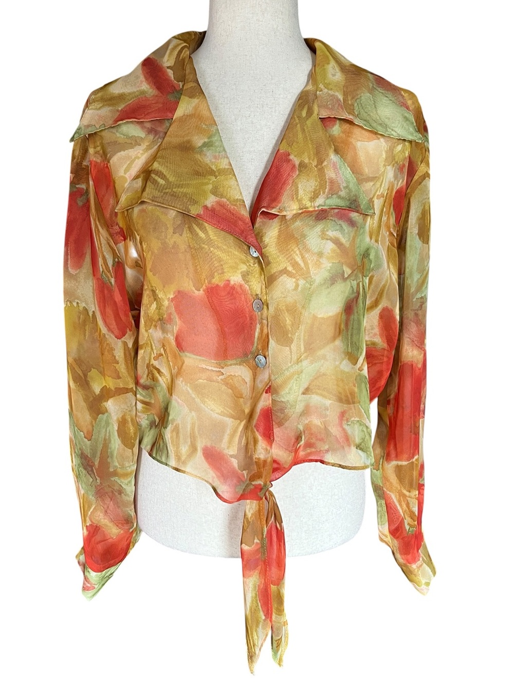Gantos Vintage Orange and Brown Floral Semi Sheer Blouse